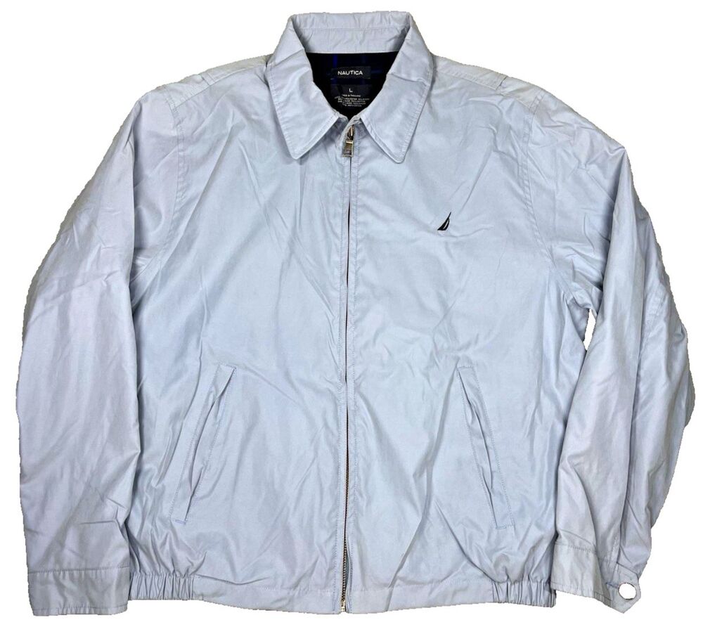 VTG Y2k 00s Nautica Mens Large Light Blue Windbreaker Jacket Full Zip Lined